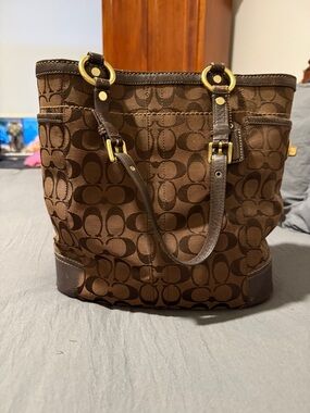 Coach Brown Signature Logo Tote with Gold Hardware